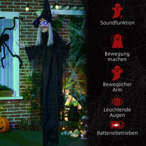HOMCOM Czarownica na Halloween, Dekoracja z Funkcją Dźwiękową, z Czujnikiem Ruchu, LED, 130 cm x 18 cm x 183 cm