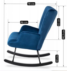 Fotel Bujany na Biegunach Uszak Wypoczynkowy ELIS Granatowy Welurowy Nowoczesny