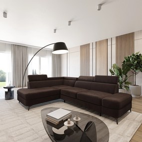 Masseno Narożnik AVISE z funkcją spania i pojemnikiem na pościel Narozniki L, Rozkładana sofa - Brązowy, MONOLITH 29