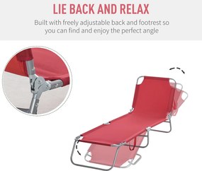 Outsunny Leżak Słoneczny, Składany, Regulowane Oparcie, Rama z Nierdzewnej Stali, 180 x 55 x 24, Bordowy