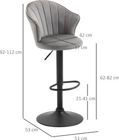 HOMCOM Zestaw 2 hokerów obrotowych z oparciem regulowana wysokość szary aksamitny materiał | Aosom PL