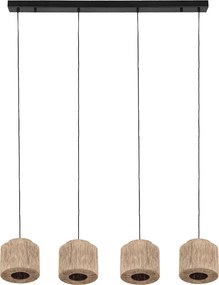 Lampa wisząca Japandi czarna z brązowym sznurem 4-źródła światła - Smilla