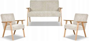 Zestaw mebli PRL retro SOLER sofa fotele Family Meble beżowy sztruks Anafi