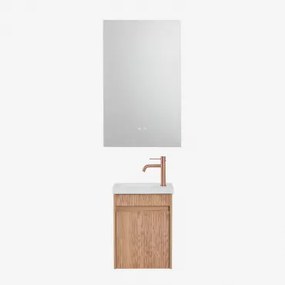 Zestaw Wiszących Mebli Łazienkowych Zintegrowany Z Umywalką Narek Popielaty Brąz & Prostokątny Led I Przeciwmgielny 55x90 Cm Riben & Różowe Złoto, Szc