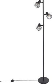 Designerska lampa podłogowa czarna 3-światłowa regulowana - Mesh