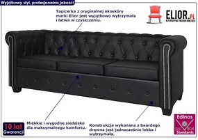 3-osobowa czarna sofa w stylu Chesterfield Emilis