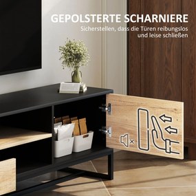 HOMCOM Szafka RTV z drzwiami, 2 szufladami, otwartymi półkami, regulowaną półką, Czarna