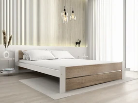 Łóżko IKAROS DOUBLE 140 x 200 cm, biały/dąb sonoma Stelaż: Ze stelażem listwowym rolowanym, Materac: Materac Deluxe 10 cm