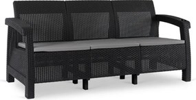 Sofa Ogrodowa FLINT Technorattan Czarna Trzyosobowa