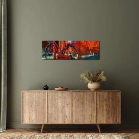 Obraz czerwonego koła, malowanie akrylowe (z zegarem) (90x30 cm)