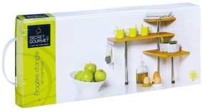 Narożna półka kuchenna, bambusowa - 3 poziomy, 4 haczyki
