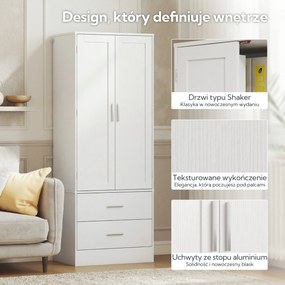 HOMCOM Szafka kuchenna 159 cm, regulowane półki, 2 szuflady, do kuchni, jadalni, płyta wiórowa, MDF, biały