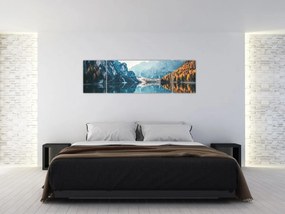 Obraz - Łodzie na jeziorze Braies (170x50 cm)