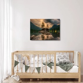 Obraz na szkle - jezioro w górach (70x50 cm)