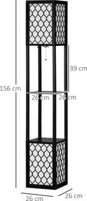 HOMCOM Nowoczesna Lampa Podłogowa z Półkami Przełącznik Łańcuszkowy Dekoracyjna Czarno Biała 26x26x156cm | Aosom PL