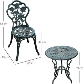 Outsunny Zestaw Bistro Ogrodowy 3-częściowy Aluminiowy Antyczny Zielony | Aosom PL