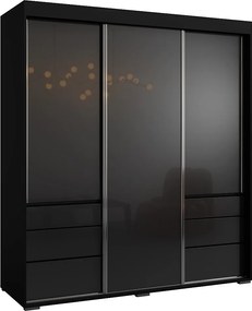 Szafa przesuwna z szufladami Torino 3D 180 Czarna (lacobel)