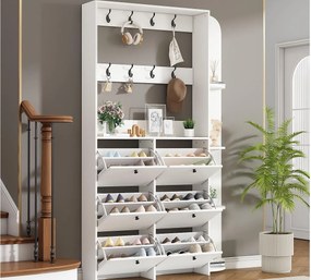 Zestaw szatni wejściowej 120x24x200 cm - z szafą na buty - 8 haczyków - Biały