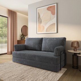 Masseno Sofa piankowa SILAR z funkcją spania, Kanapa z pianki do salonu, Bezmontażowa, Tkanina sztruksowa – Grafitowy TILIA 90