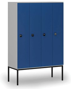 Drewniana szafa ubraniowa z podstawą, 4-drzwiowa, 1871 x 1200 x 500 mm, demontaż, zamek RFID, szary/niebieski
