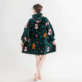 Koc bluza z rękawami i kapturem SNOWMAN AND GINGERBREAD zielony