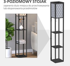 HOMCOM Lampa Stojąca z Półkami Czarna Drewniana Oświetlenie Salon E27 do 40W 26x26x160cm | Aosom PL