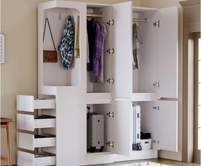 Szafa 140x40x170 cm - z 4 szufladami - z przegródkami do przechowywania - z frontami - biały