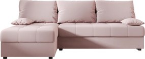 Rozkładana narożna sofa VENORIA SLIM 200x143 cm, pudroworóżowa, uniwersalna + 2 poduszki GRATIS