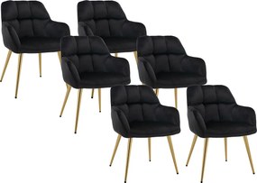 Zestaw 6 krzeseł z podłokietnikami z weluru i złotego metalu - Czarny - PEGA marki Pascal Morabito
