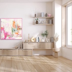 Obraz drukowany z ręcznie malowanymi elementami na płótnie z ramą w zestawie 102x102 cm New Age Pink – Malerifabrikken