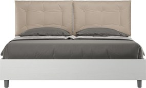 Łóżko wyposażone w stelaż z listwami 160x200 Frassino biała poduszkami sztucznej skóry szaro-beżowy Egos Annalisa