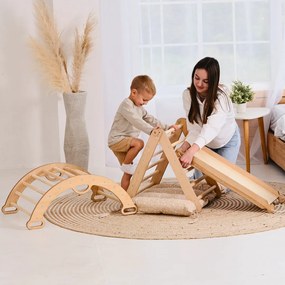 Zestaw wspinaczkowy 4w1 Montessori: drabinka dwustronna + łuk wspinaczkowy + zjeżdżalnia + poduszka (1-3 lata)