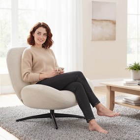 HOMCOM Obrotowy fotel tapicerowany, fotel akcentowy z wypełnieniem z waty PP, obicie z tkaniny, stalowa baza, kremowo-biały