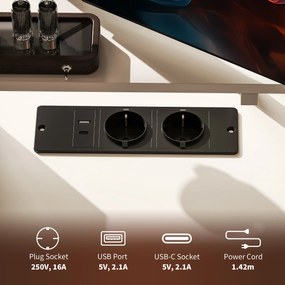 HOMCOM L-kształtne biurko narożne z zintegrowanym gniazdkiem, stojakiem na monitor i półką na przechowywanie, biały