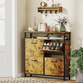 HOMCOM Szafka na buty z 4 składanymi szufladami, smukły design, otwarta półka, dla 12-20 par butów, stal, brązowy