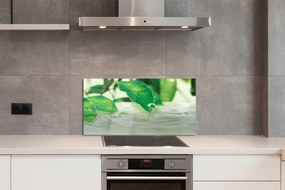 Szklany Panel Krople Deszczu na Liściach