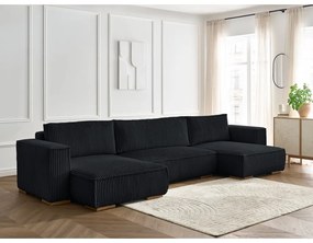 Czarny sztruksowy rozkładany/ze schowkiem narożnik (w kształcie litery U) Chelsea – Bobochic Paris