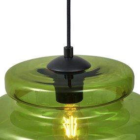 Retro Lampa Wisząca Czarna z Zielonym Szkłem 4-punktowa - Denise Retro Oswietlenie wewnetrzne