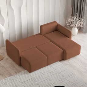 Masseno Narożnik SUVINO z funkcją spania i pojemnikiem na pościel Narozniki L, Rozkładana sofa - Miedziany, QUELLE 54