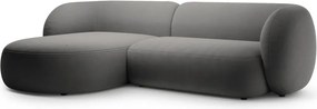 Ciemnoszary aksamitny narożnik (lewostronny/z szezlongiem) Kate – Micadoni