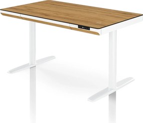 Biurko elektryczne sit-stand z szufladą i ładowarką bezprzewodową Qi białe/złoty dąb, 1200 mm: ELLIS