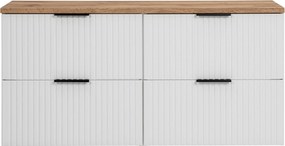 Zestaw szafka wisząca podwójna podumywalkowa biała 120 x 46 cm ASTROS white z blatem dębowym OAK
