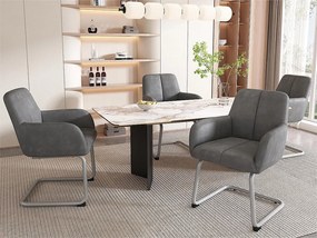 Zestaw 4 krzeseł typu cantilever pokrytych skórą ekologiczną - z metalowymi nogami - Szary