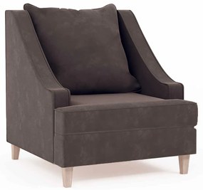Wygodny fotel do salonu w stylu modern classic. Krawędzie obszyte kedrą, drewniane nóżki. Fotel tapicerowany tkaniną welwetową odporną na wchłanianie rozlanych płynów. Fotel dostępny w wielu kolorach,