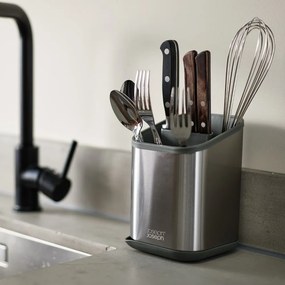 Ociekacz na sztućce ze stali nierdzewnej w kolorze srebra z połyskiem 11x11,5 cm Duo Steel – Joseph Joseph