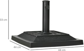 Outsunny Stojak pod Parasol 12 kg, na Rury Ø32, 38, 48 mm, odporny na warunki atmosferyczne, z obudową z Żywicy, Czarny