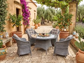 Zestaw obiadowy z technorattanu (okrągły stół + 4 fotele) MODERNO szary