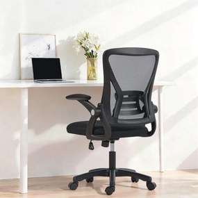 HOMCOM Fotel biurowy Ergonomiczny regulowany fotel biurkowy z podnoszonymi podłokietnikami, podparciem lędźwiowym, czarny | Aosom PL