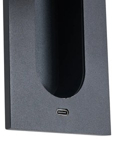 Nowoczesny Kinkiet / Lampa scienna czarny z LED i portem USB-C - Hilton Nowoczesny Oswietlenie wewnetrzne