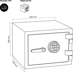 Sejf S2 antywłamaniowy, ognioodporny, elektroniczny na kod, na dokumenty, 400x280x340 mm: EDGAR
